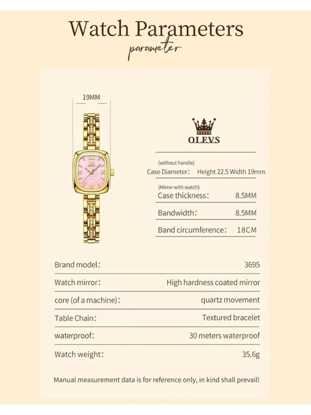 Women's Gold band /Pink dialDiamond Fashion Elegant Chronograph Cute Wrist Watch